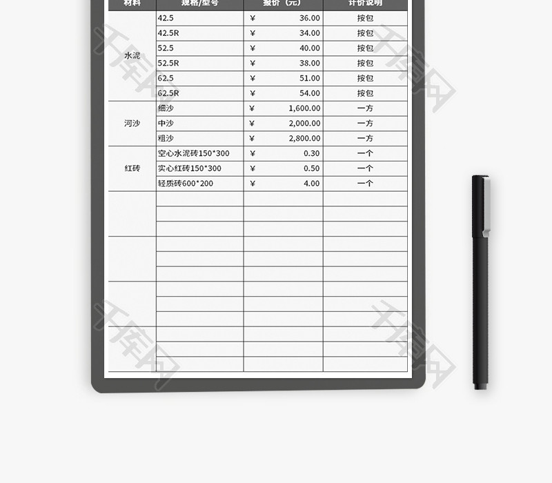 装修行业建材报价单Excel模板