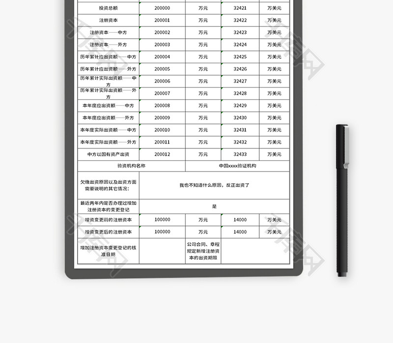 出资情况表Excel模板