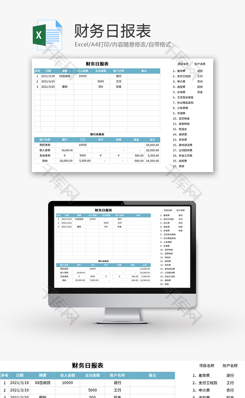 财务日报表Excel模板