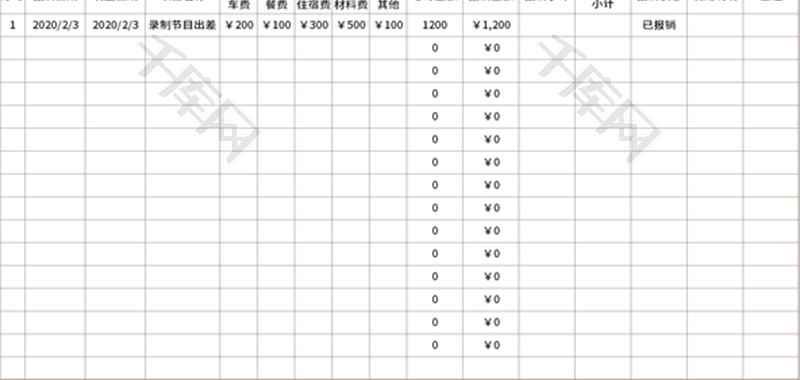 报销记录明细表Excel模板