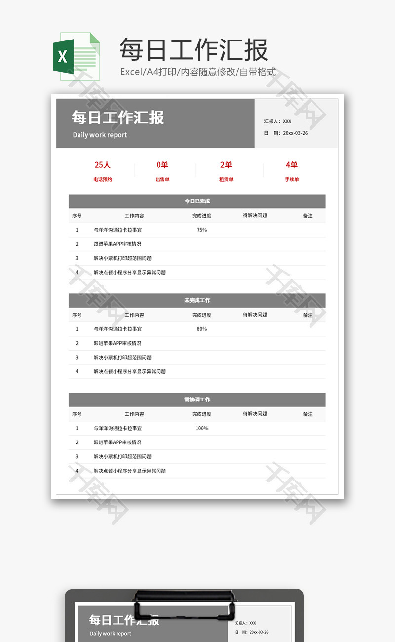 每日工作汇报表Excel模板