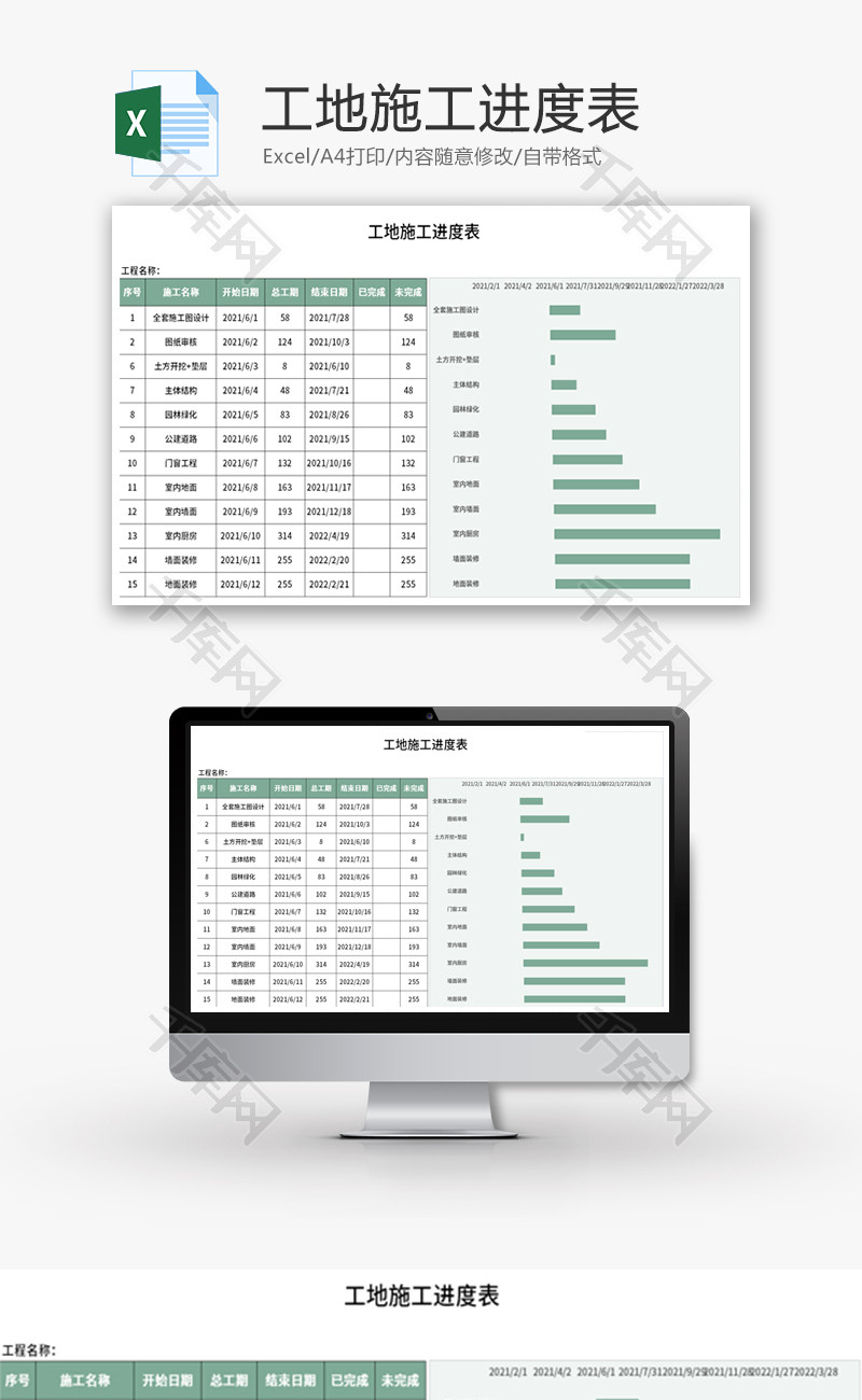 工地施工进度表Excel模板