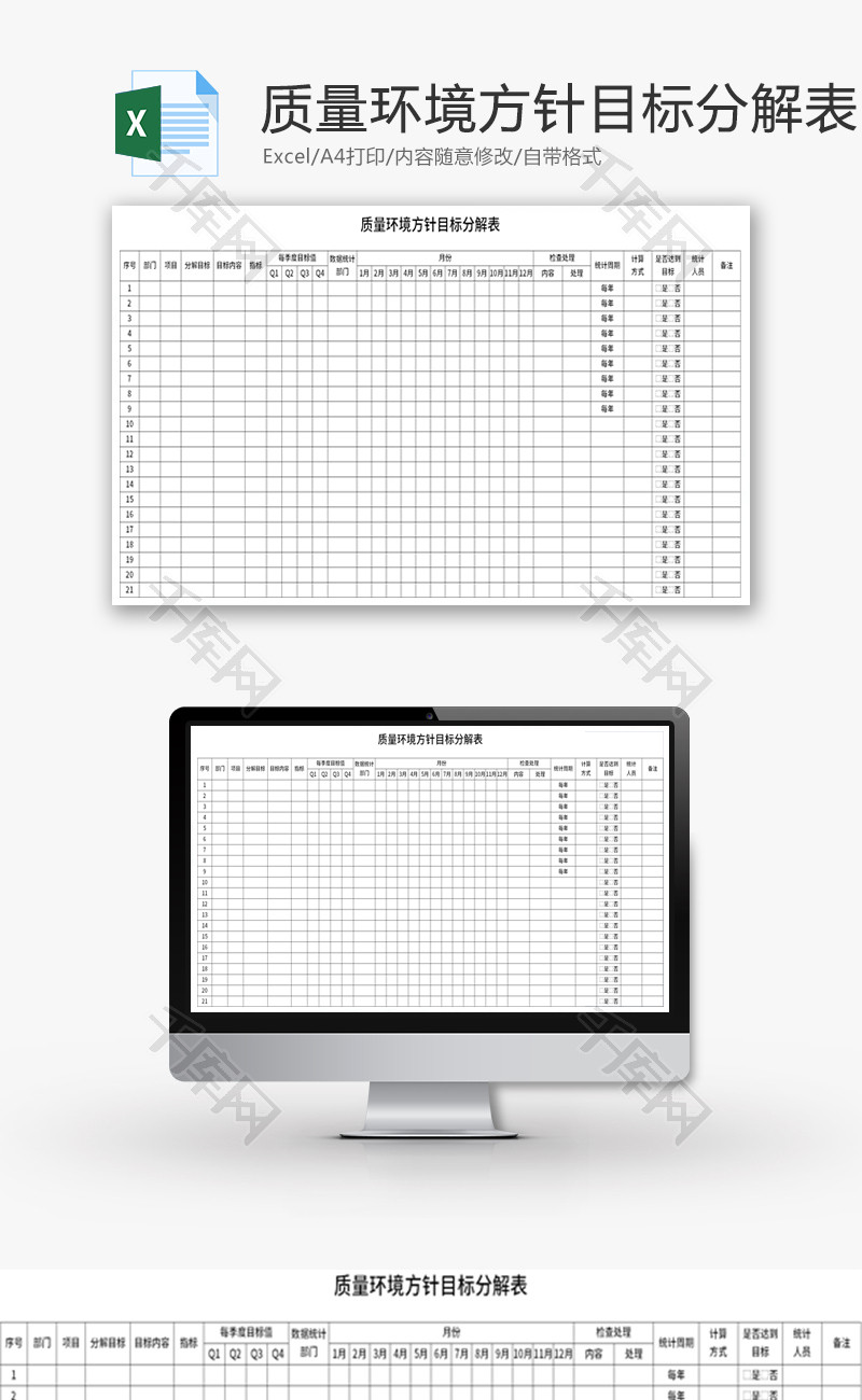 质量环境方针目标分解表Excel模板
