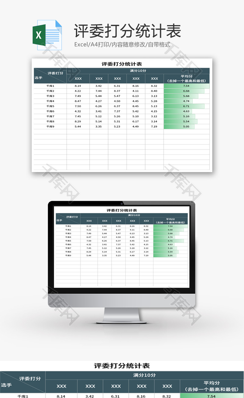 评委打分统计表Excel模板