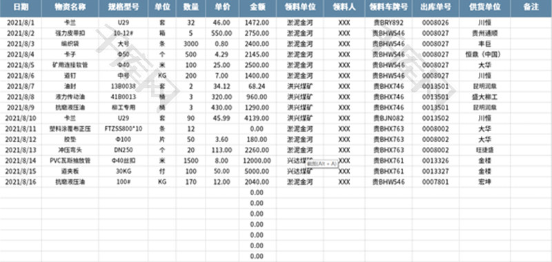 仓库出库明细表Excel模板