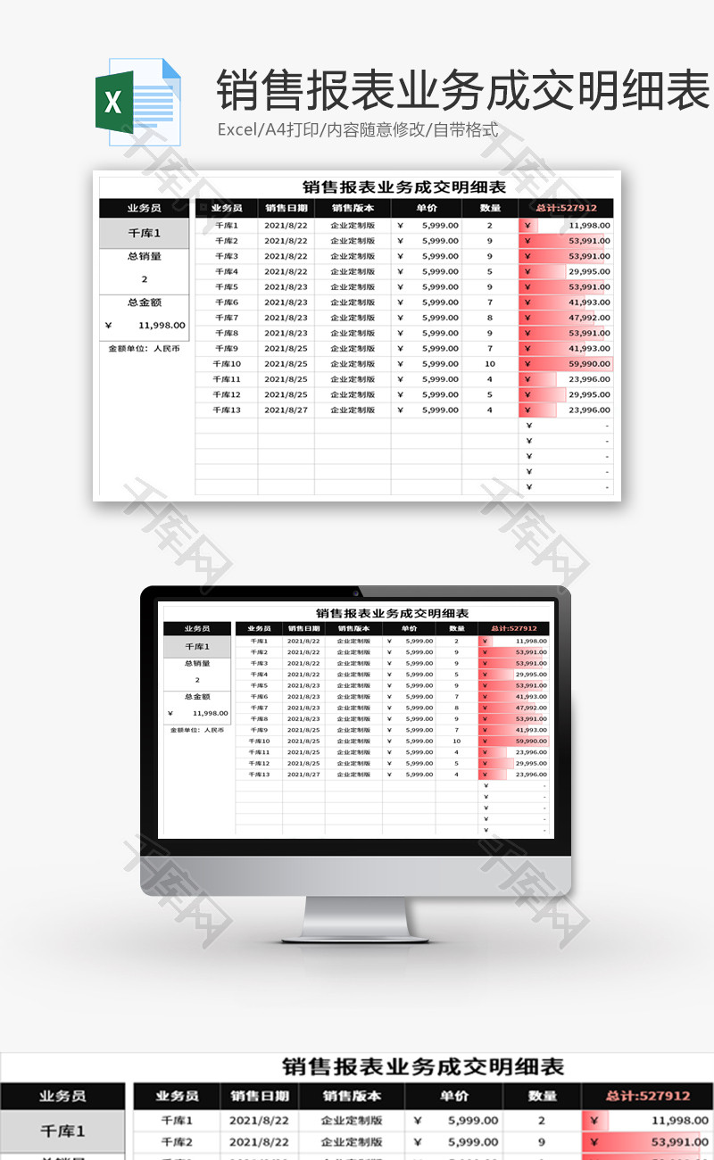 销售报表业务成交明细表Excel模板