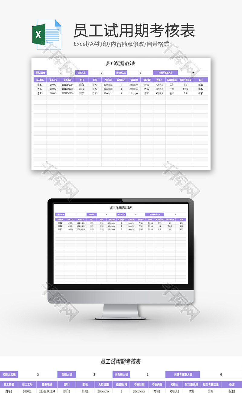员工试用期考核表Excel模板