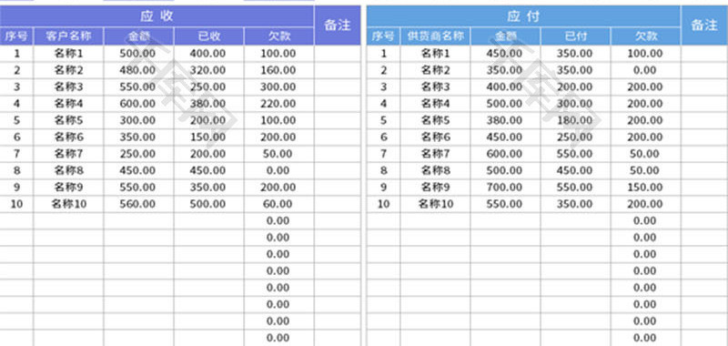 应收应付账款明细表Excel模板