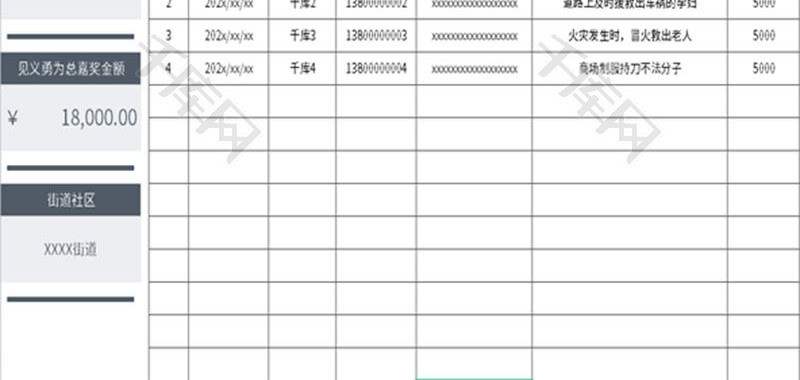 街道社区见义勇为登记表Excel模板