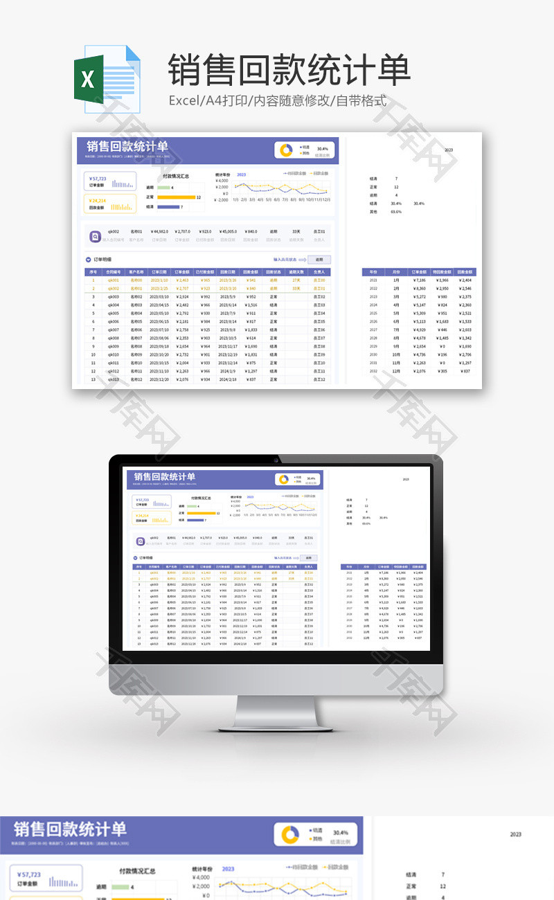 销售回款统计单Excel模板