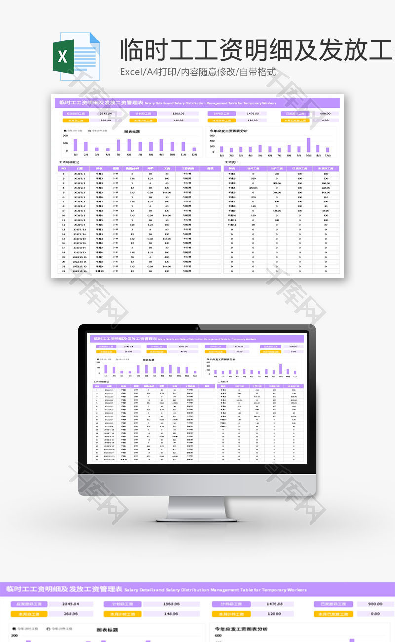工资明细及发放工资管理表Excel模板