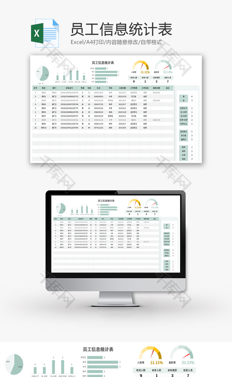 员工信息统计表Excel模板