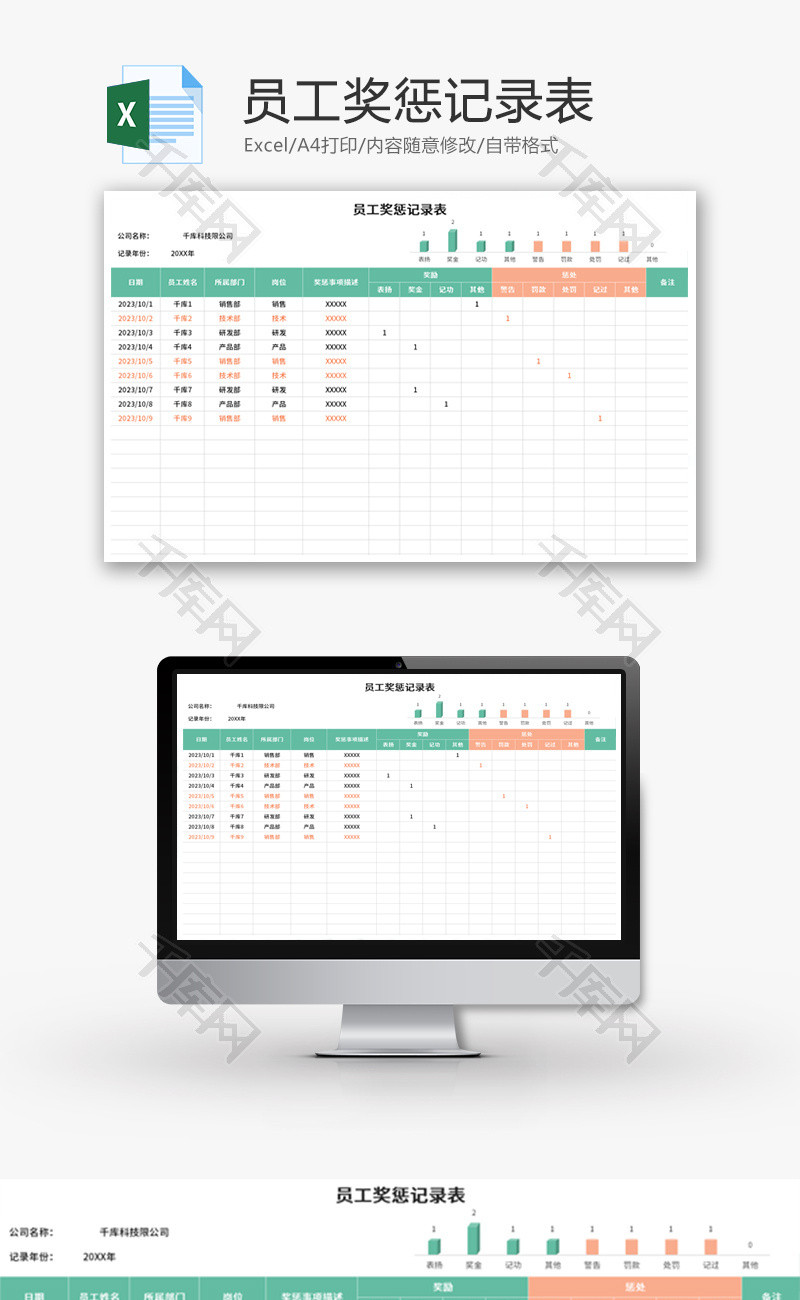 员工奖惩记录表Excel模板