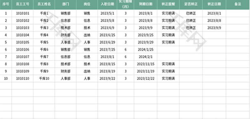 员工入职转正登记管理表Excel模板