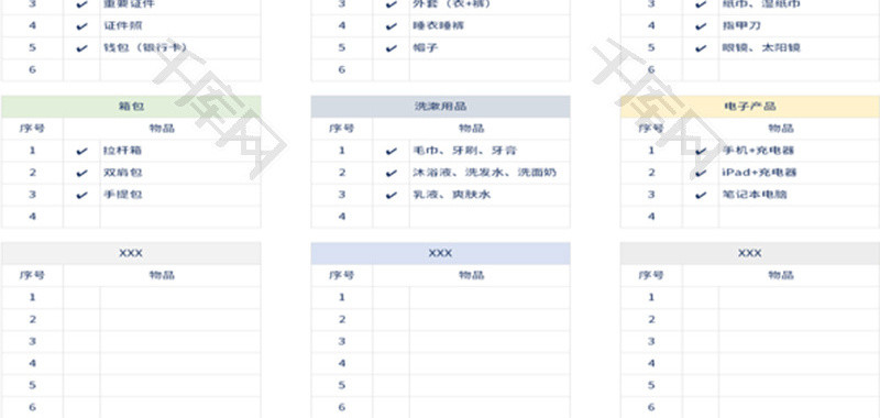 大一新生入学物品准备清单Excel模板