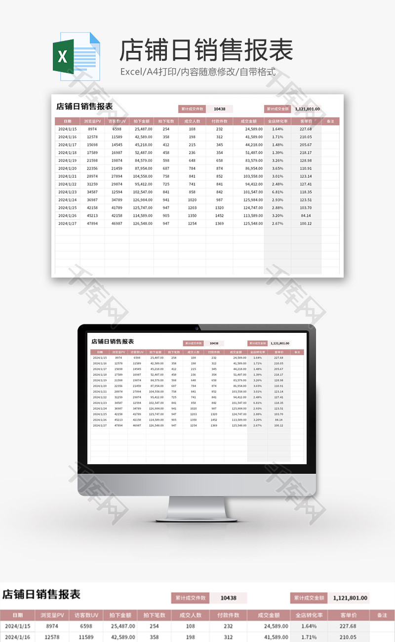 店铺日销售报表Excel模板