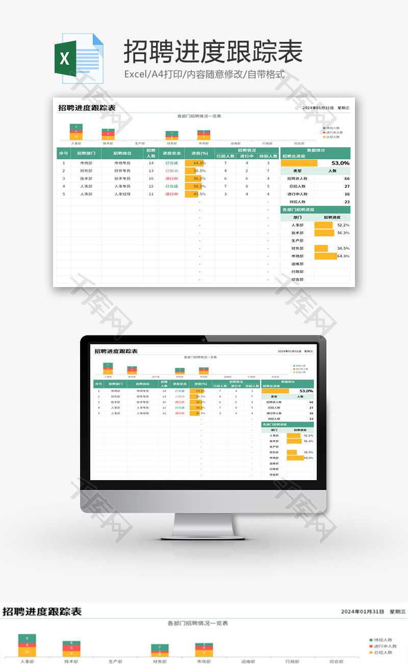 招聘进度跟踪表Excel模板