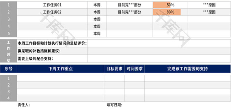 工作计划周报表Excel模板