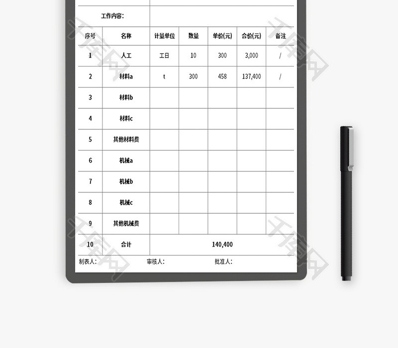 项目费用单价分析表Excel模板