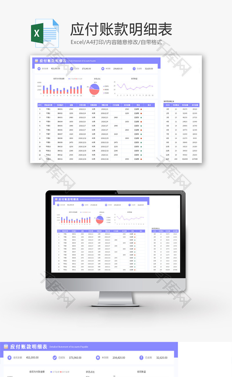 应付账款明细表Excel模板