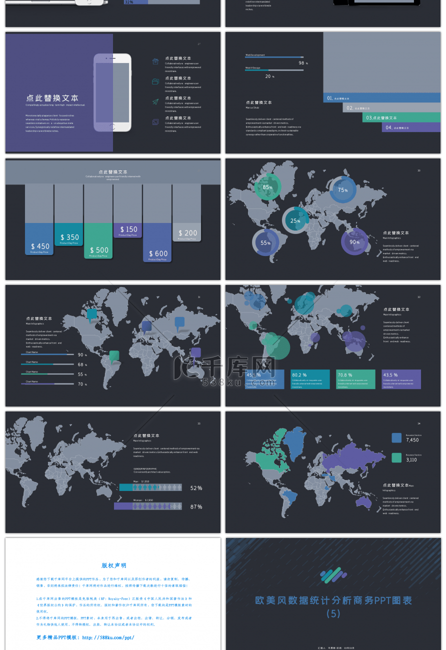 欧美风数据统计分析商务PPT图表合集5