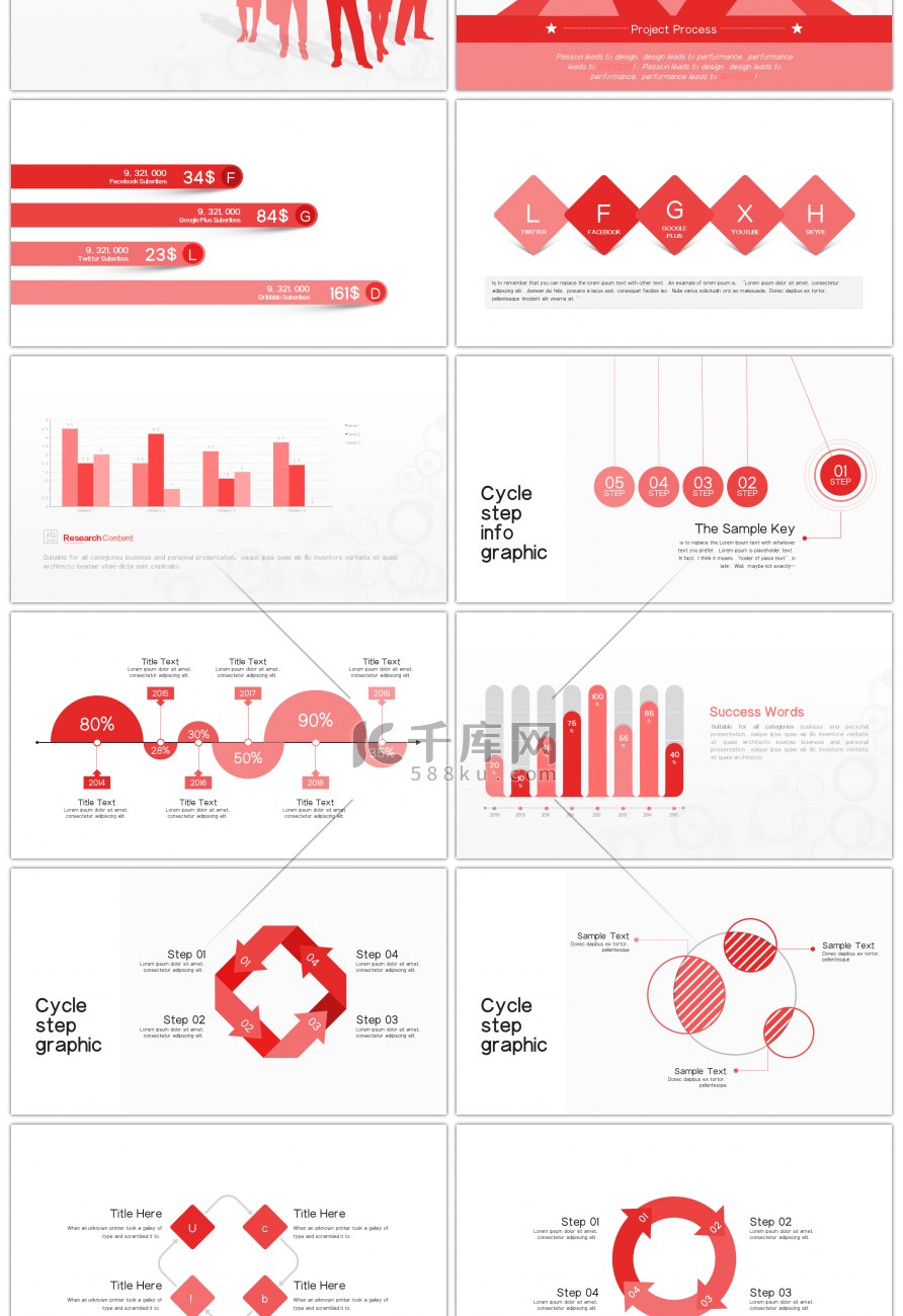 30套简约红色数据分析PPT图表