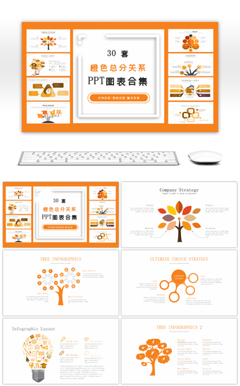 图表PPT模板_30套橙色总分关系PPT图表合集