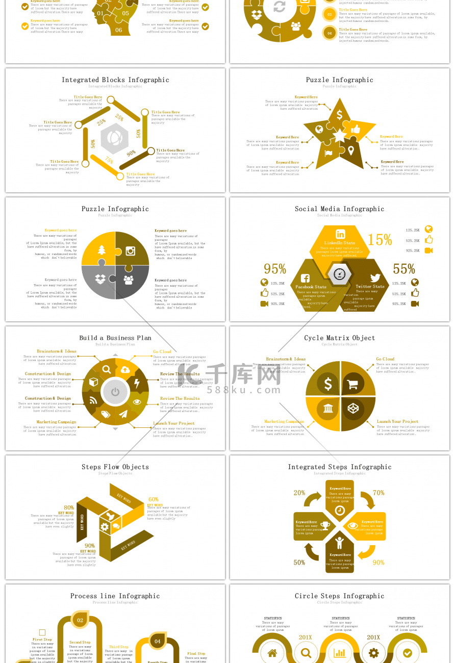30套黄色循环关系PPT图表合集