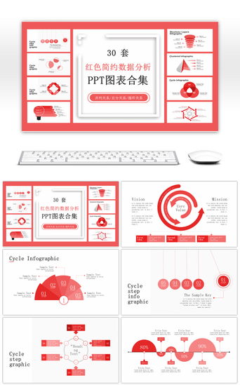 30套红色简约数据分析PPT图表合集