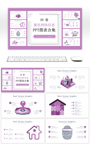 30套紫色网络信息PPT图表合集