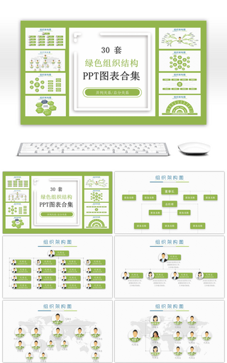 30套绿色组织结构PPT图表合集