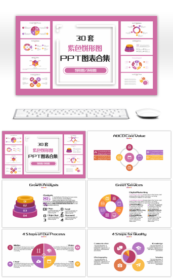饼形图PPT模板_30套紫色饼形图PPT图表合集
