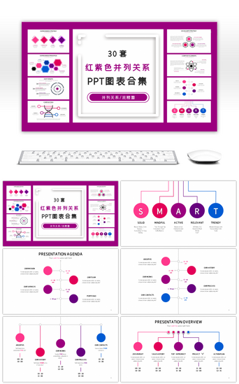红紫色PPT模板_30套红紫色商务PPT图表合集