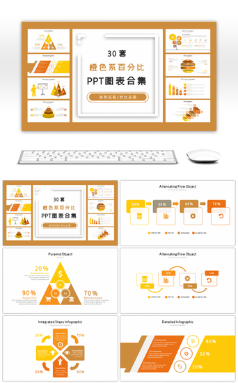 百分比pptPPT模板_30套橙色系百分比PPT图表合集