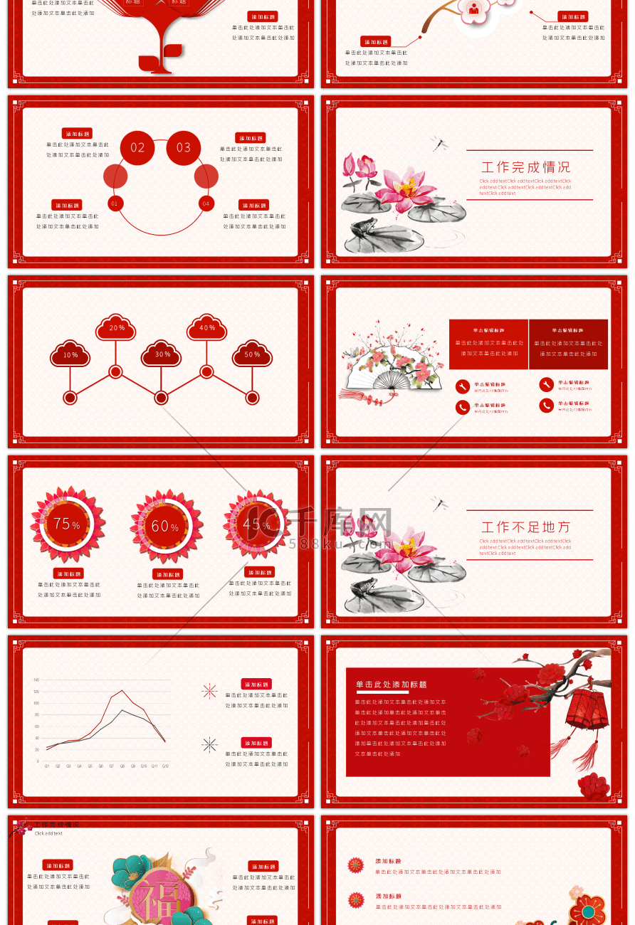 红色中国风年年有鱼年终总结PPT模板