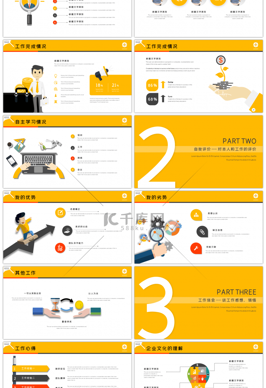 黄色简约个人述职报告岗位竞聘PPT模板