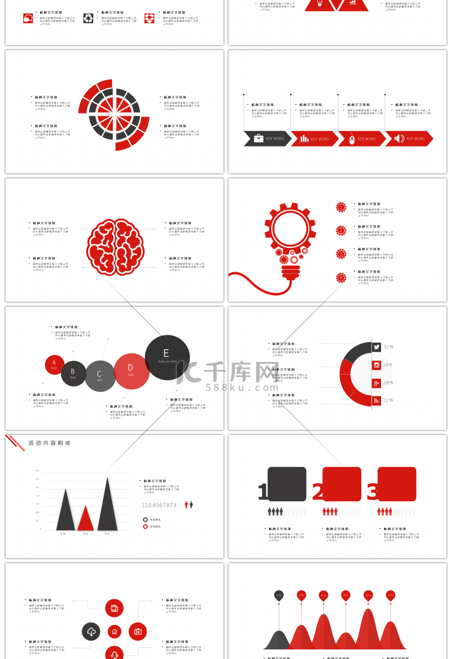 30套大气红色系商务PPT图表合集