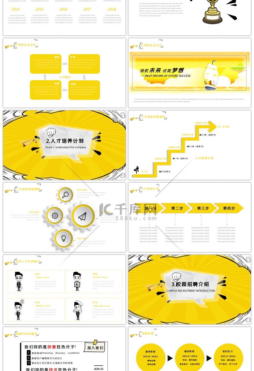 卡通风趣味橙色校园招聘PPT模板