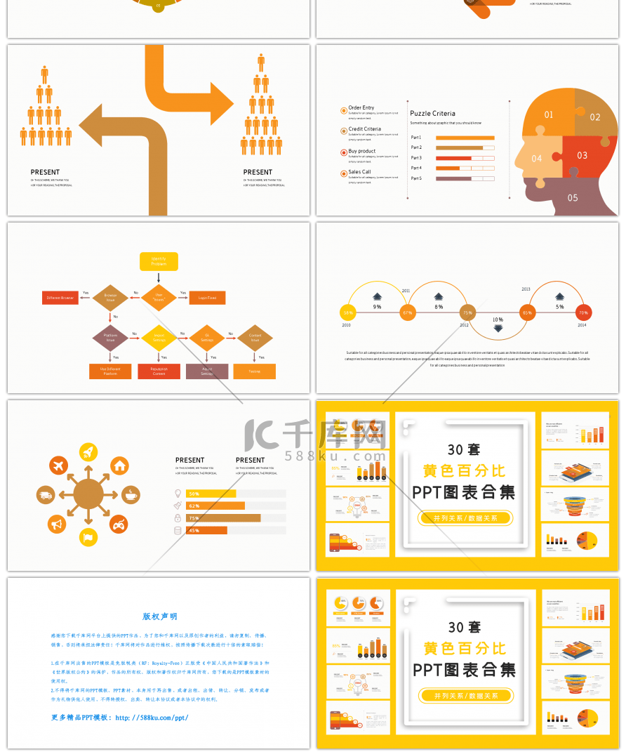 30套黄色百分比PPT图表合集