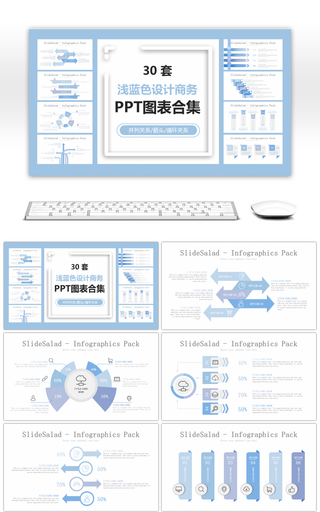 30套浅蓝色设计商务PPT图表合集