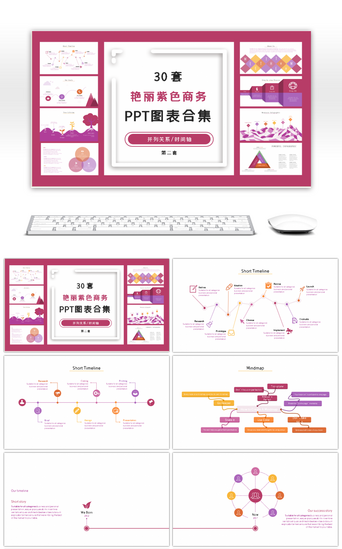 动态紫色PPT模板_30套艳丽紫色商务PPT图表合集第二套