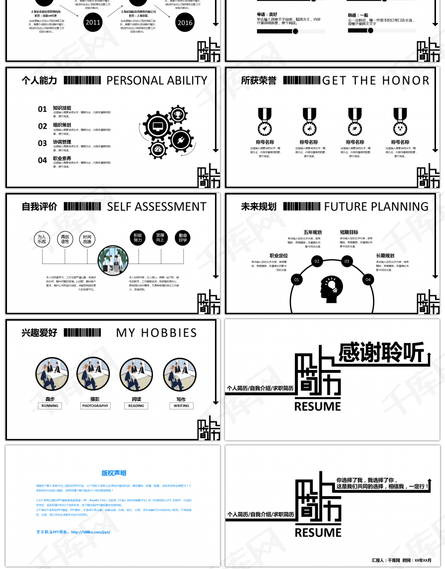 黑白简约个人简历自我介绍ppt模板