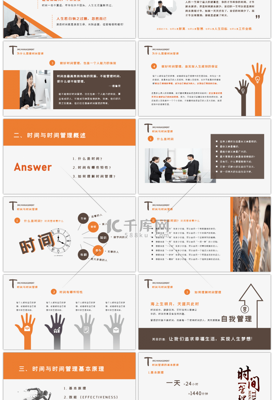 橙色简约完整时间管理员工培训PPT模板