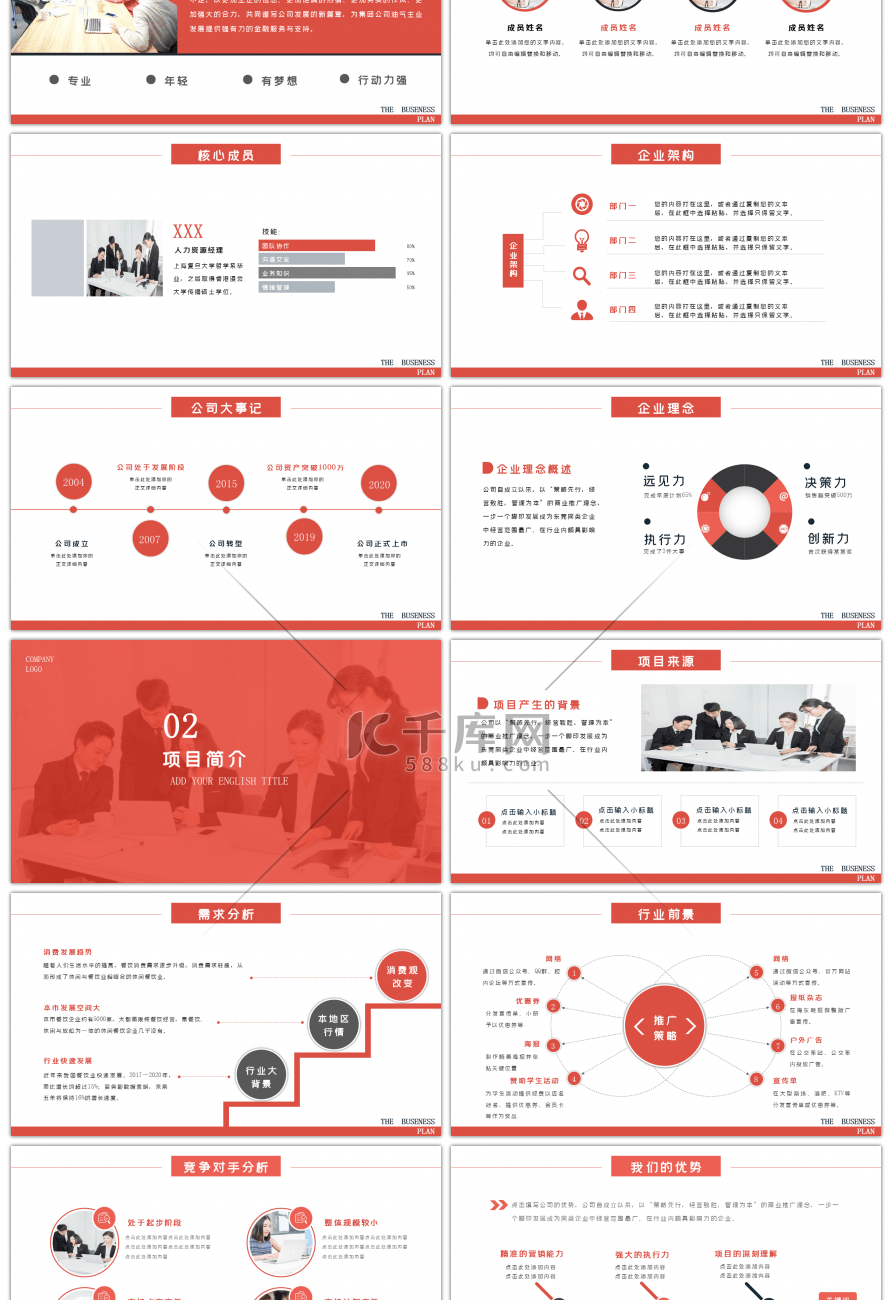 红色欧美商务商业融资计划书通用PPT模板