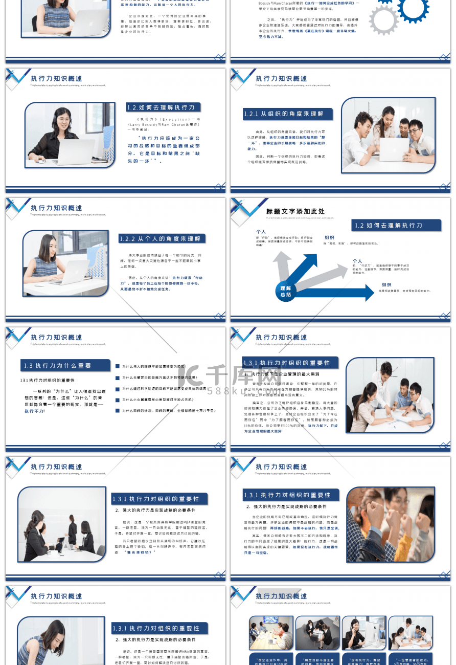 蓝色商务完整企业员工管理执行力培训PPT