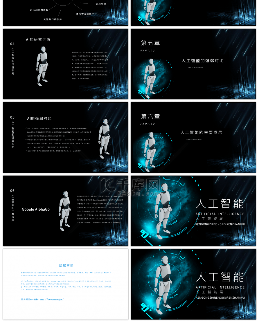 蓝色炫酷人工智能机器人PPT模板