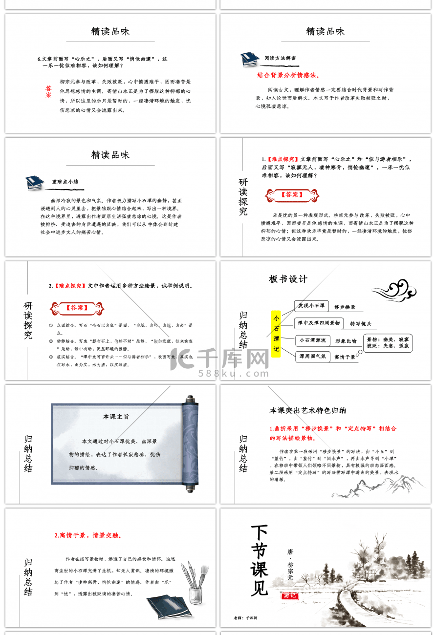 人教版八年级上册小石潭记语文课件PPT模板