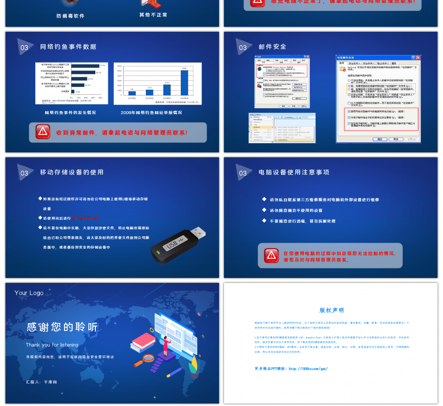 蓝色科技感网络信息安全培训PPT模板