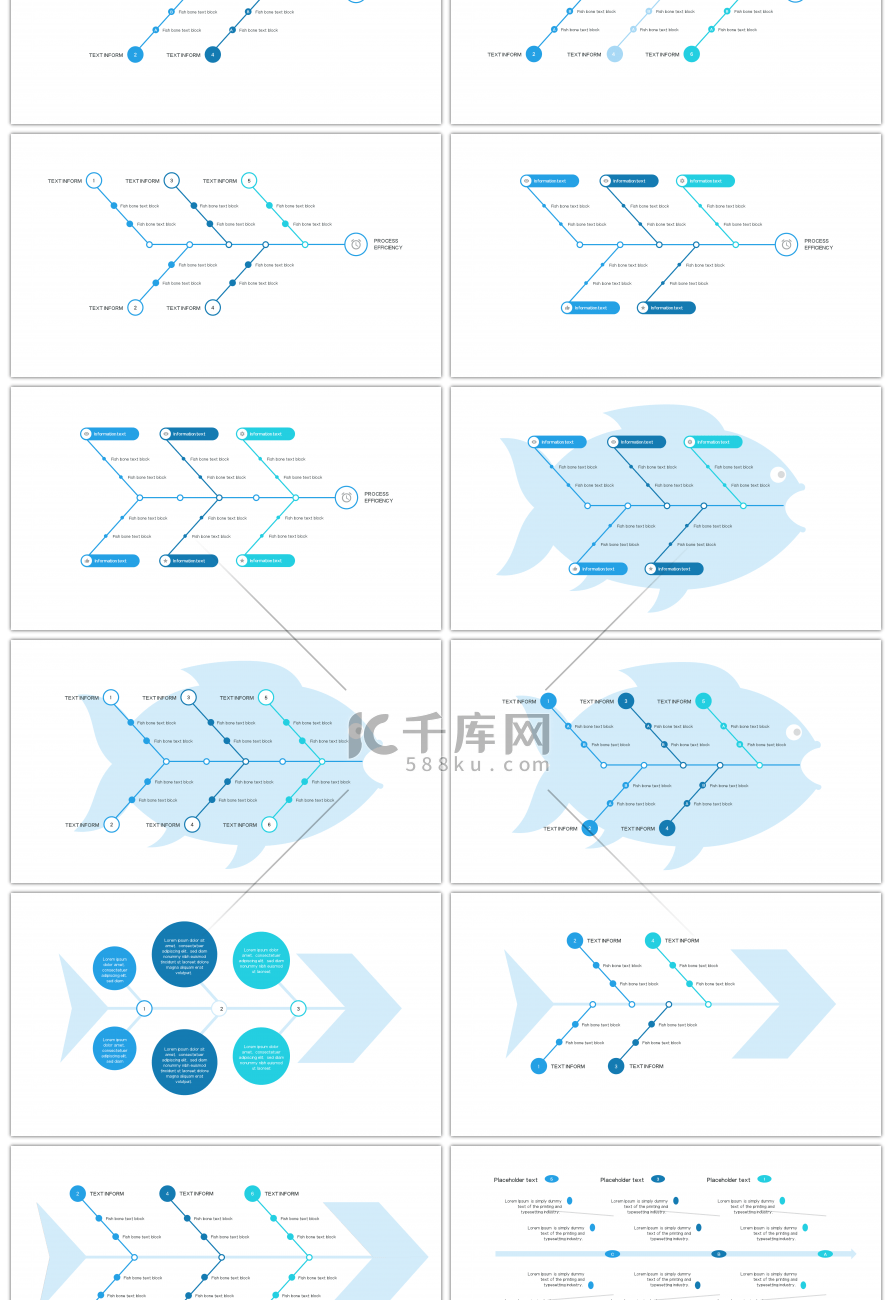 30套创意蓝色鱼骨图PPT图表合集