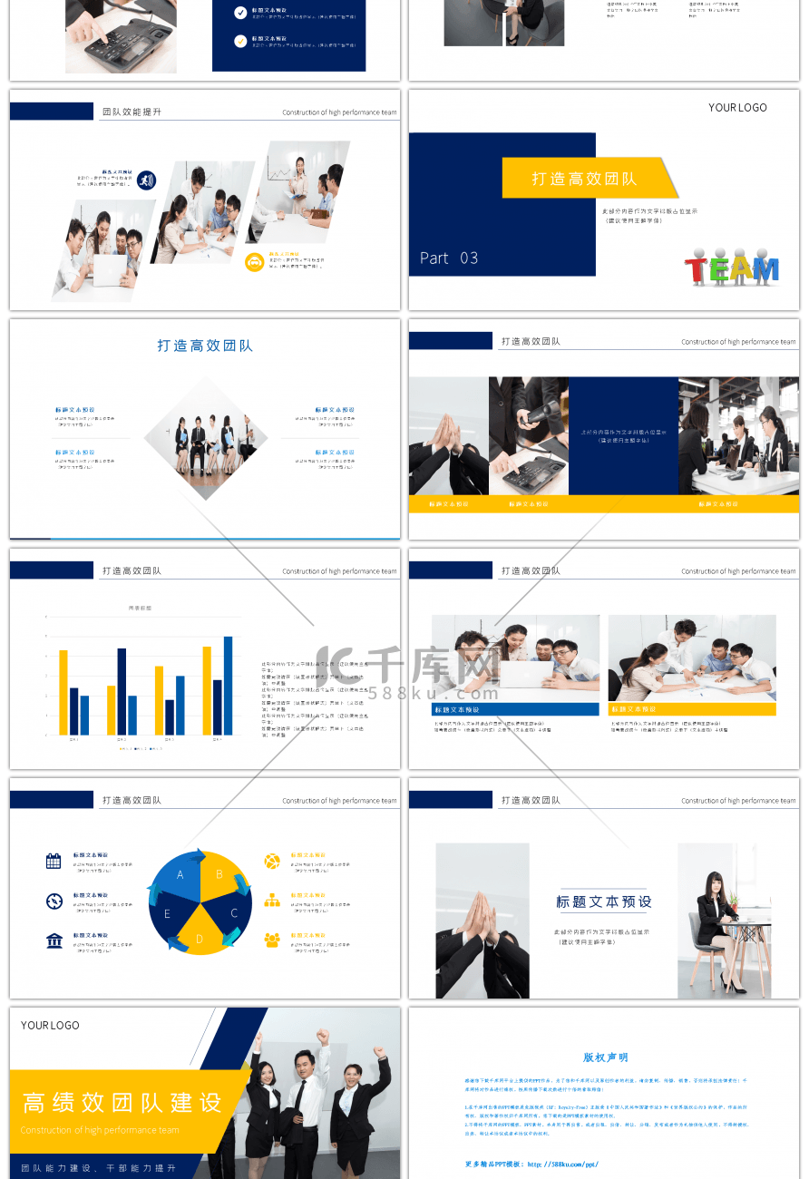 蓝黄商务高绩效团队建设员工培训PPT模板